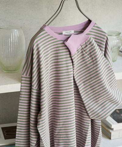 【 FREAK'S STORE 】撞色細條紋 Oversize 長袖T恤5