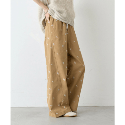 【 CIAOPANIC TYPY 】 葉子刺繡寬版休閒 Chino 長褲5