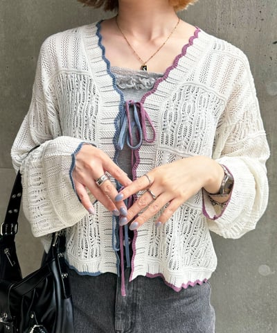 【 DOUBLE NAME 】撞色蝴蝶結蕾絲針織外套2