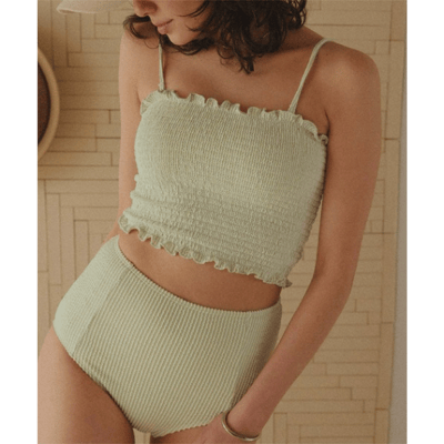 【 titivate 】日系透膚長版前開比基尼兩件式泳裝10