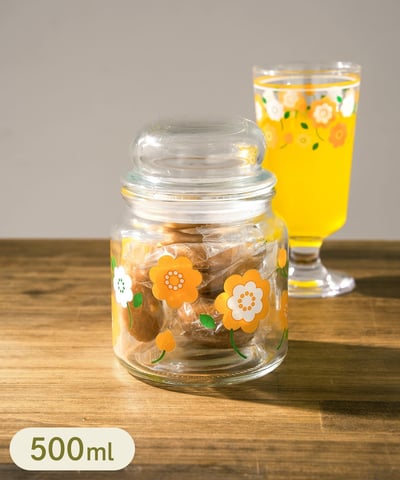 【 3COINS 】昭和レトロ調 復古玻璃附蓋萬用儲物罐 500ml1