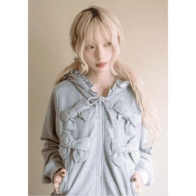 【Tie.Me 】ribbonful zip hoodie｜滿滿蝴蝶結拉鍊連帽外套3