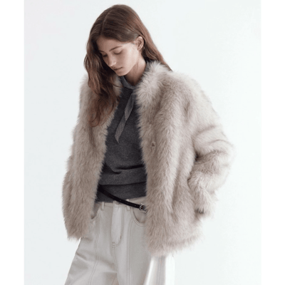 【 chuclla 】立領 Eco Fur 短版毛絨外套3