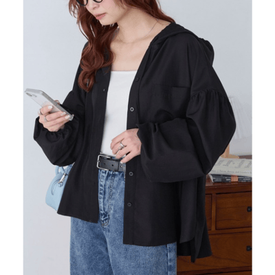 【 BONLECILL 】【97%抗UV】Solvere 輕盈透膚抓皺連帽防曬襯衫外套 (微透感、涼感涼しげ)3