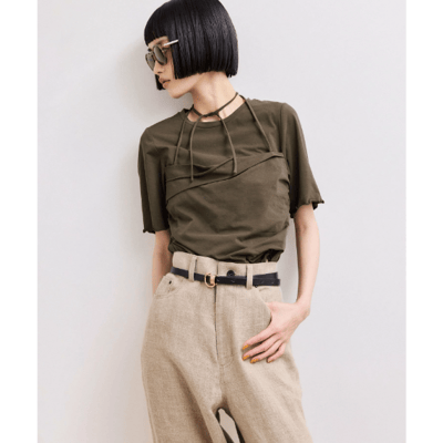 【 ADAM ET ROPE' FEMME 】WEB限定．日系時髦層次感假兩件平口疊穿上衣10