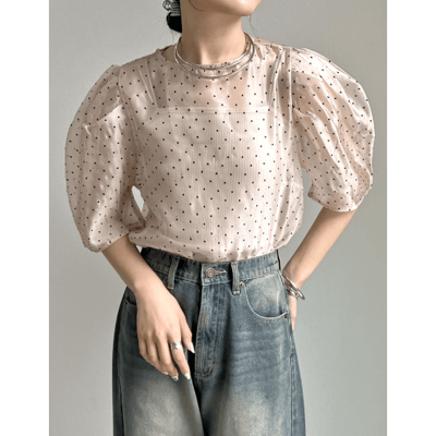 【 Re:EDIT 】透膚澎袖歐根紗上衣5