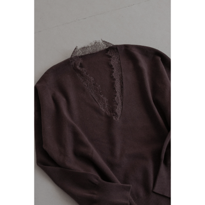【 tento 】Lace-Trim V-Neck Knit Sweater｜蕾絲V領針織毛衣18