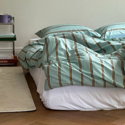 【 ART OF BLACK 】薄荷橘交織．質感粗細條紋床包被套組4