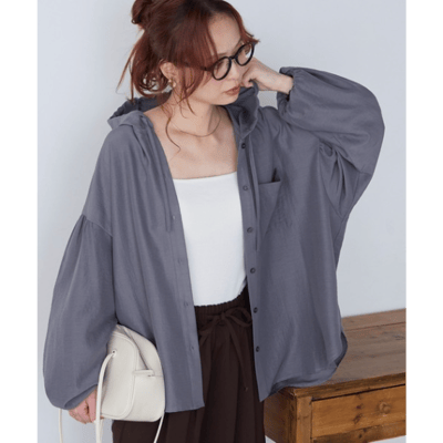 【 BONLECILL 】【97%抗UV】Solvere 輕盈透膚抓皺連帽防曬襯衫外套 (微透感、涼感涼しげ)1