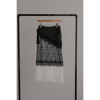 【 tento 】Lace Layered Skirt｜緞面蕾絲拼接長裙4