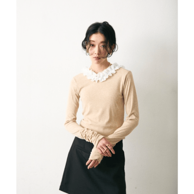 【 Lutim by u 】附罩杯荷葉邊露肩羅紋上衣7