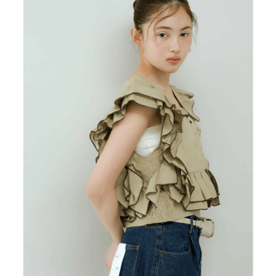 【日本 KBF】2WAY 雙色荷葉邊無袖上衣8