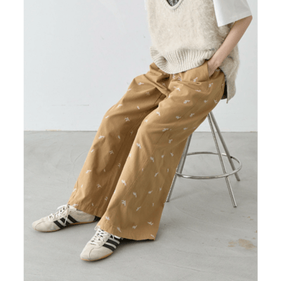 【 CIAOPANIC TYPY 】 葉子刺繡寬版休閒 Chino 長褲3