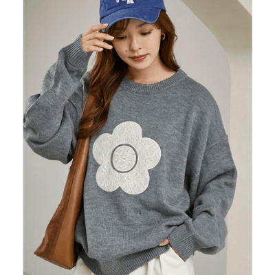 【 MARY QUANT × PUBLUX 】別注蕾絲雛菊拼接寬鬆針織3