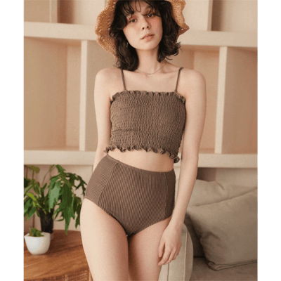 【 titivate 】日系透膚長版前開比基尼兩件式泳裝2