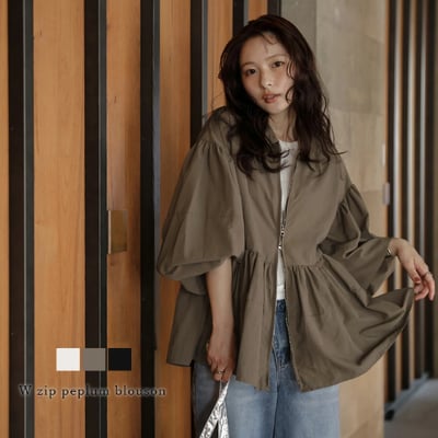 【日本 AMELY】ペプラム泡泡袖輕外套 雙拉鍊設計 女性化寬版剪裁1