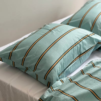 【 ART OF BLACK 】薄荷橘交織．質感粗細條紋床包被套組8