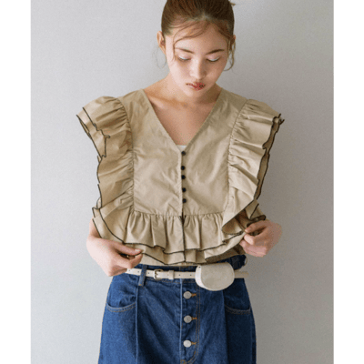 【日本 KBF】2WAY 雙色荷葉邊無袖上衣6