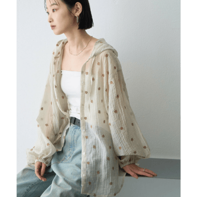 【 CIAOPANIC TYPY 】花朵刺繡薄透連帽襯衫/罩衫6