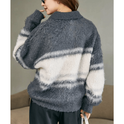 【 MARY QUANT × PUBLUX 】別注毛絨條紋 Polo 針織上衣7