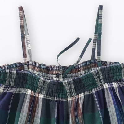 【 日本MUJI 】Madras Check 格紋吊帶褲6