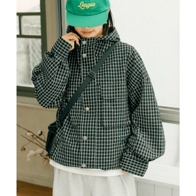 【UNISEX】格紋連帽襯衫外套4