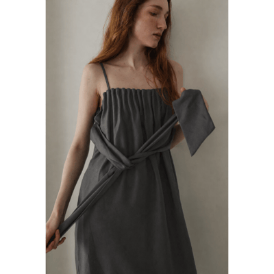 【 tento 】TENTO｜Belted Cocoon Dress 腰帶繭型細肩帶洋裝6