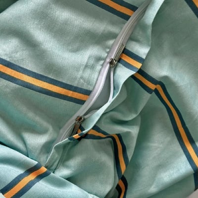 【 ART OF BLACK 】薄荷橘交織．質感粗細條紋床包被套組11