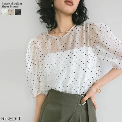 【 Re:EDIT 】透膚澎袖歐根紗上衣4