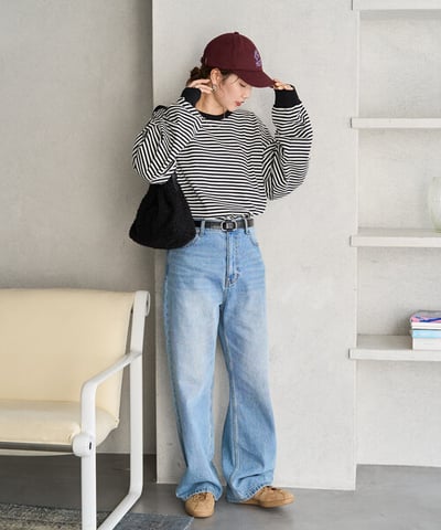 【 FREAK'S STORE 】撞色細條紋 Oversize 長袖T恤9