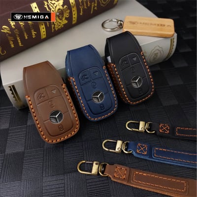 HEMIGA benz 鑰匙包w205 glc w213 c300 e200 w206 鑰匙套 真皮 汽車鑰匙套 皮套9