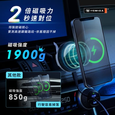 HEMIGA Qi2無線快充磁吸手機架 G76 車用手機架 真15W RGB燈 iPhone 12-17支援 強力磁吸 通用型7