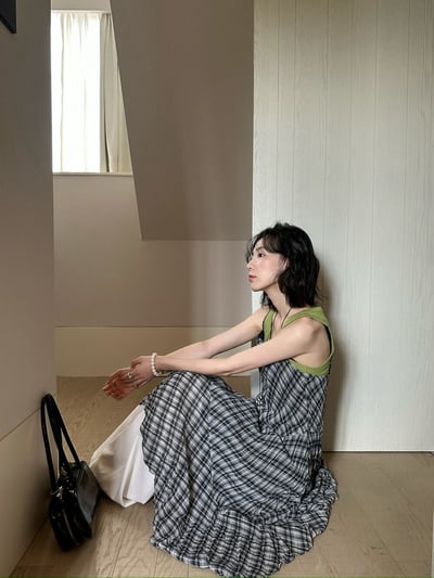 Gz82 不規則格紋細肩ops（2colors）3