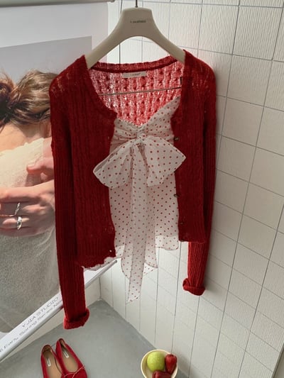 Gz86 點點蝴蝶結抹胸上衣+針織外5