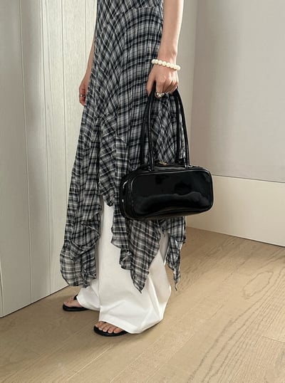 Gz82 不規則格紋細肩ops（2colors）1