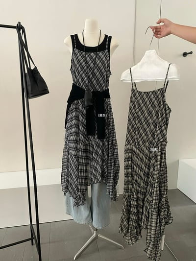 Gz82 不規則格紋細肩ops（2colors）15