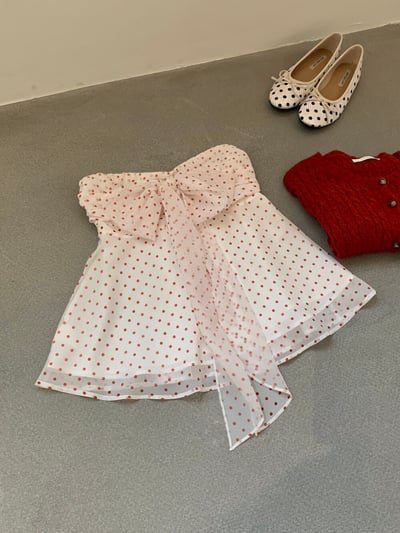 Gz86 點點蝴蝶結抹胸上衣+針織外3