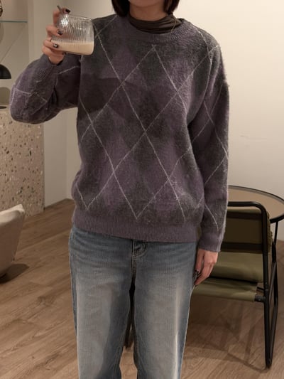 Gz32 紫灰菱格紋毛衣5