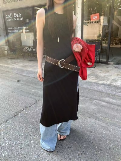 Gz73 側排釦無袖連衣裙2