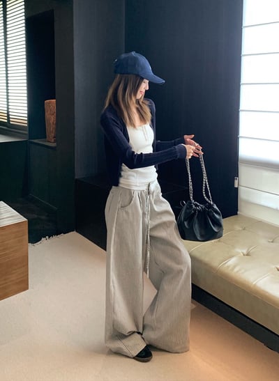 Gz76 花邊拼接條紋褲背心套裝5