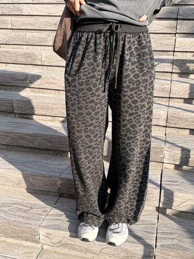 Gz53日常豹紋抽繩長褲6