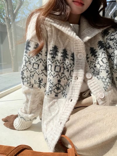 Gz28 冬日立領大園釦毛衣（2colors）2