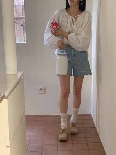 A11 不修邊蝴蝶結牛仔短褲S/M/L3