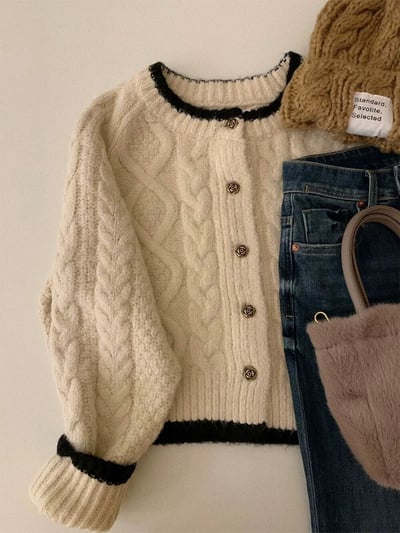 Gz66小香風玫瑰釦針織外套1