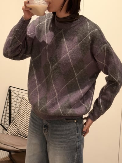 Gz32 紫灰菱格紋毛衣6