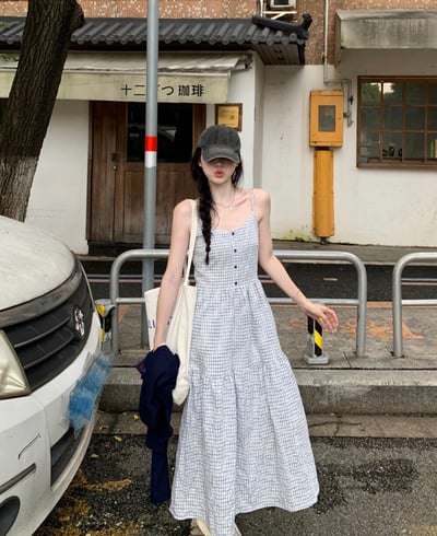 Gz81 藍格紋收腰連身裙+外套4