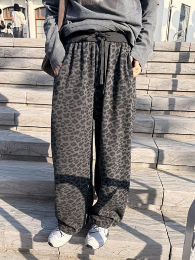 Gz53日常豹紋抽繩長褲4