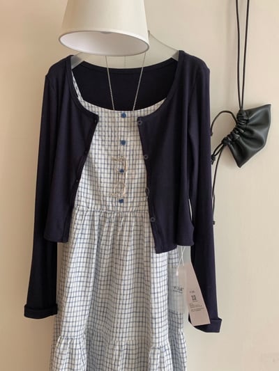 Gz81 藍格紋收腰連身裙+外套6