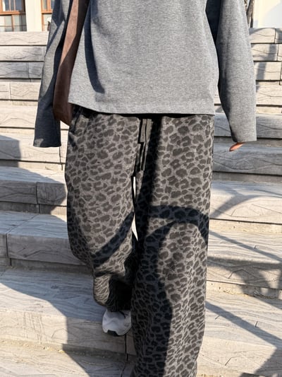 Gz53日常豹紋抽繩長褲7
