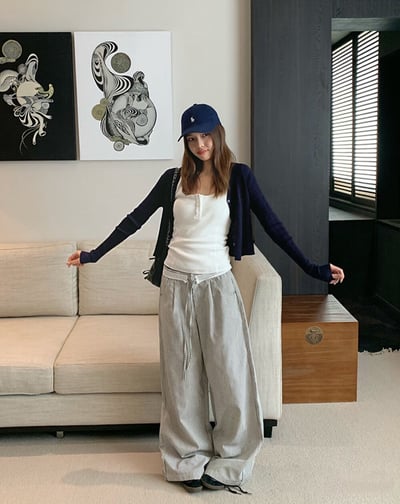 Gz76 花邊拼接條紋褲背心套裝2